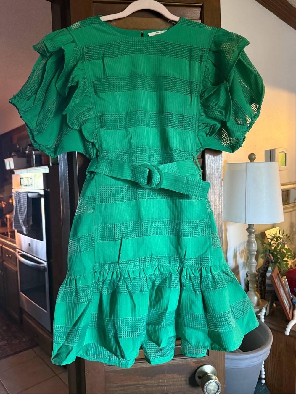 Entro green belted mini dress ruffled NWT Large